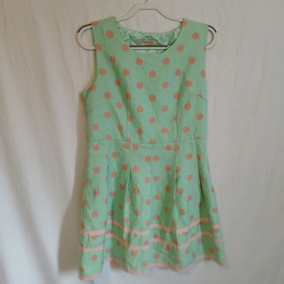 Sweet Miss Large Mint Green & Pink Polka Dot Fit and Flare Dress sz Large - Picture 1 of 13